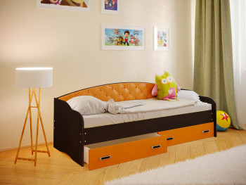 Кровать Софа-7 с мягкой спинкой (800х1900) Венге/Оранжевый в Утянке - utyanka.mebel54.com | фото