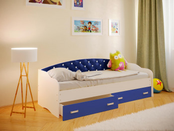 Кровать Софа-7 с мягкой спинкой со стразами (800х2000) Белый/Синий в Утянке - utyanka.mebel54.com | фото