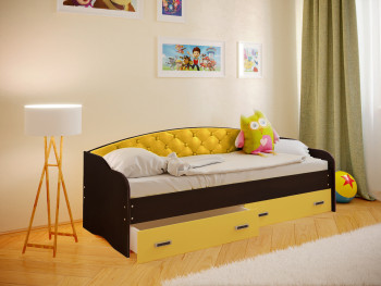 Кровать Софа-8 с мягкой спинкой (900х2000) Венге/Желтый в Утянке - utyanka.mebel54.com | фото