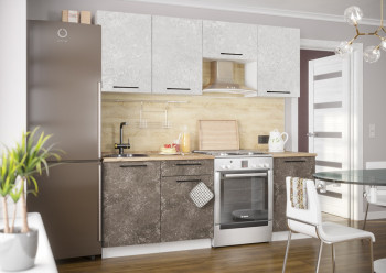 Кухонный гарнитур Нувель 2100мм белый/бетон коричневый в Утянке - utyanka.mebel54.com | фото