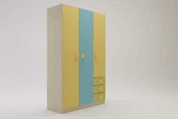 Шкаф 3-х створчатый с ящиками Смайли (Желтый/Голубой/Зеленый/корпус Клен) в Утянке - utyanka.mebel54.com | фото
