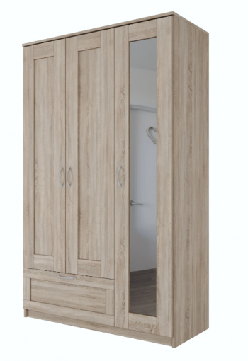 Шкаф трехдверный Сириус с зеркалом и 1 ящиком дуб сонома в Утянке - utyanka.mebel54.com | фото
