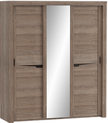 Шкаф трехдверный Соренто с раздвижными дверями Дуб стирлинг/Кофе структурный матовый в Утянке - utyanka.mebel54.com | фото